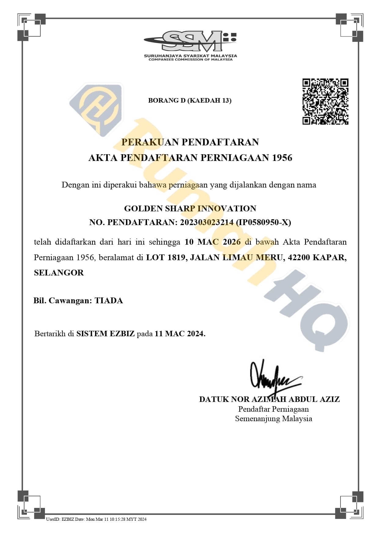 Syarikat 2 SSM Golden Sharp Innovation